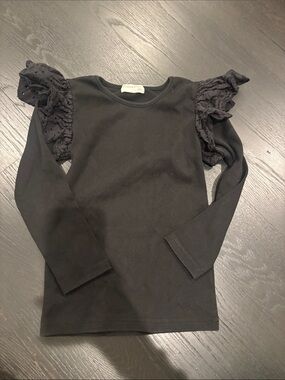 Girls' Black Long Sleeve Top with Ruffle Sleeves